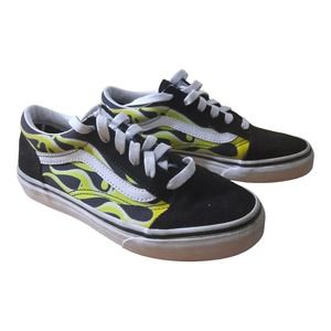 Vans Off the Wall Youth Old School V Core Slime Flame Black Sneakers Size 4